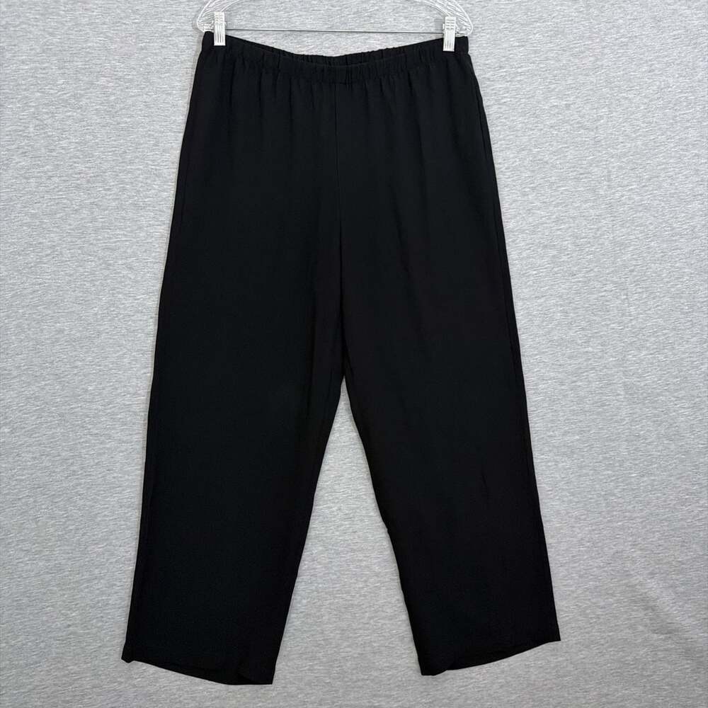 Eileen Fisher Women's Medium Black Silk Straight Leg Lightweight Summer Pants